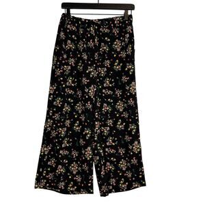 MNG Mango Casual Floral High Rise Crop Wide Leg Pants Black - S